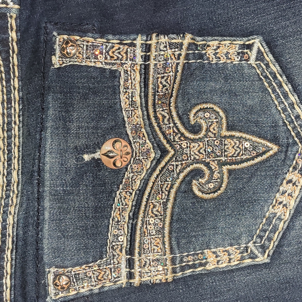 Rock Revival Embroidered Denim Jeans with Gold Accents